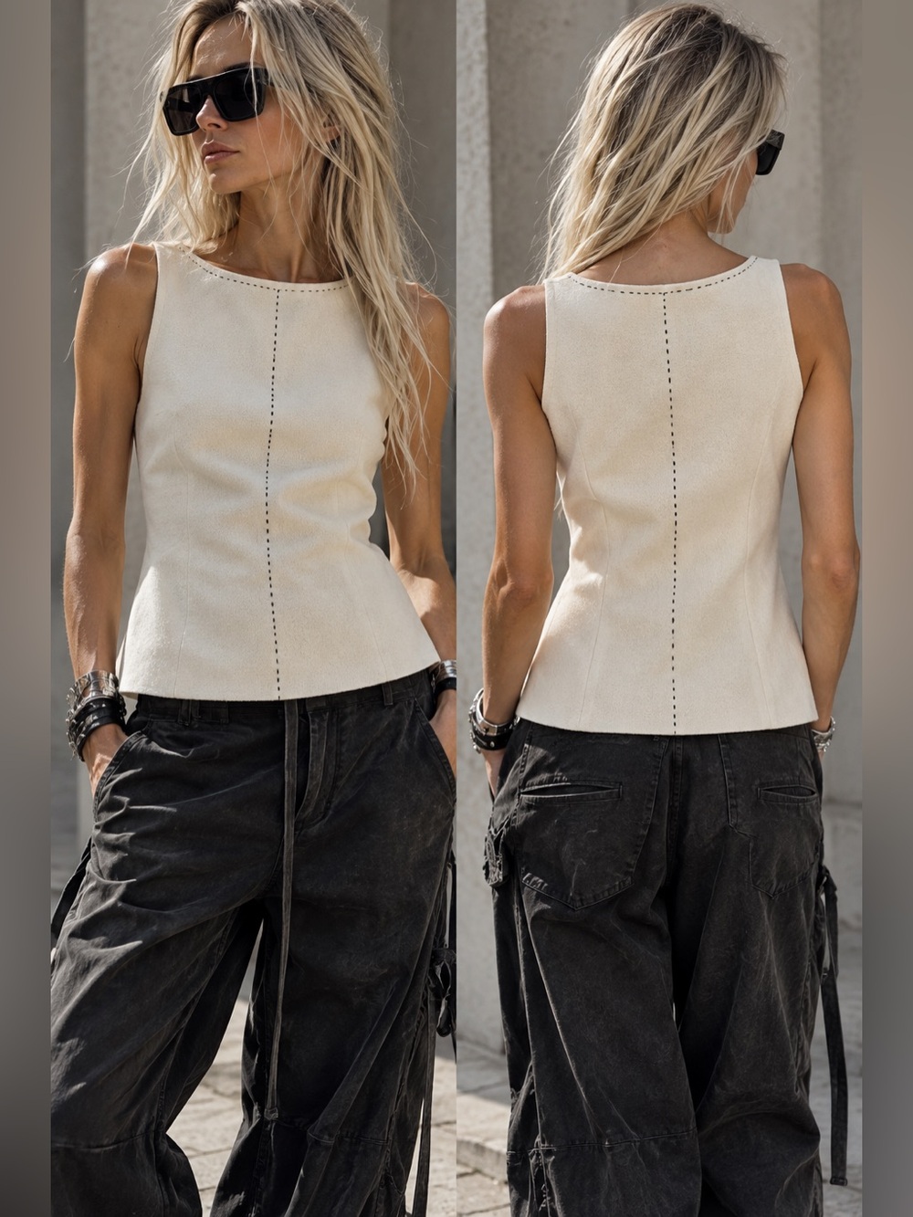 Title: Vintage Amanda Smith Petite Suits 100% Wool Ivory Sleeveless Top 12P Cont
